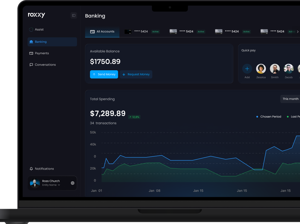 Roxxy Banking dashboard