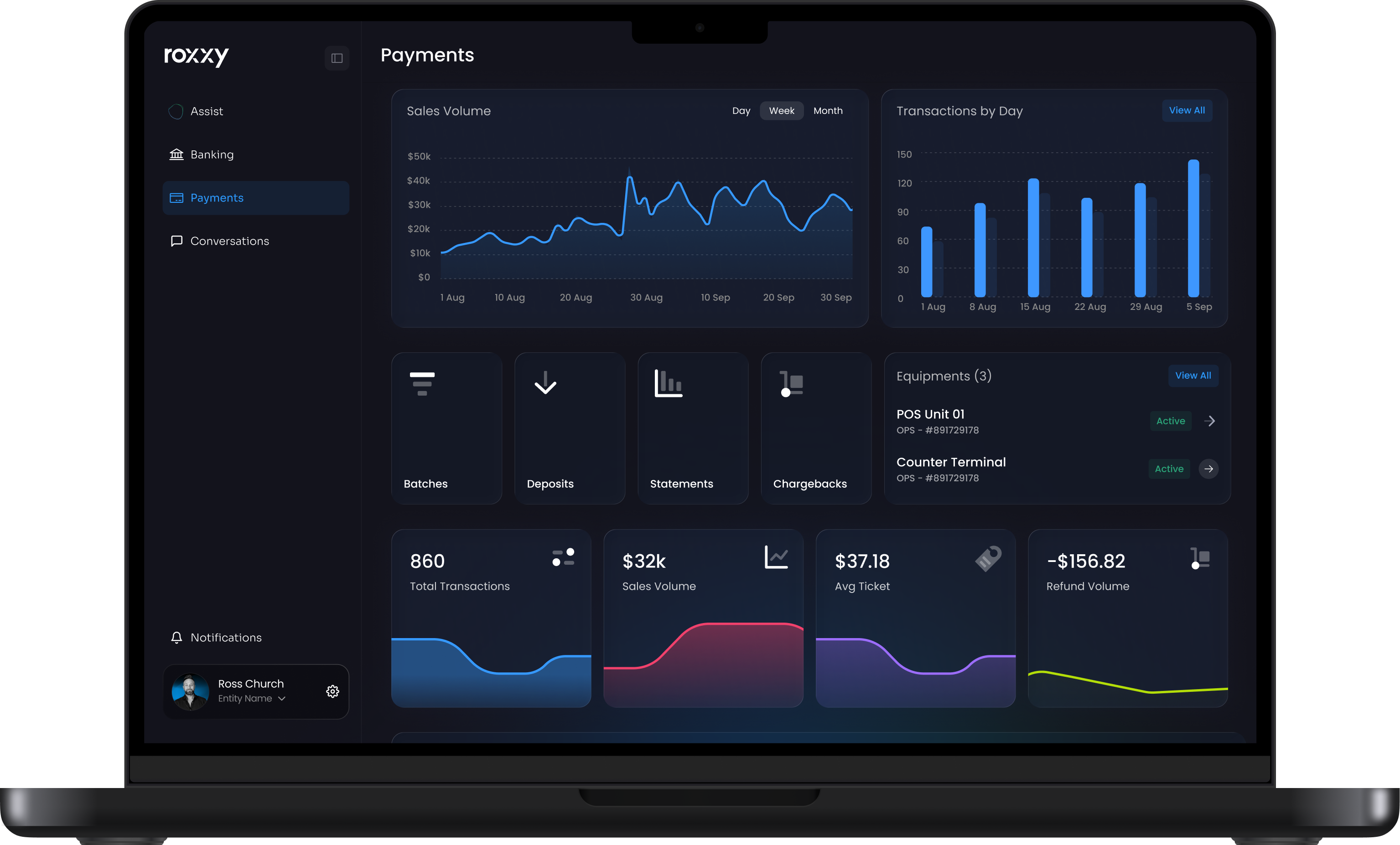 Roxxy Payments dashboard